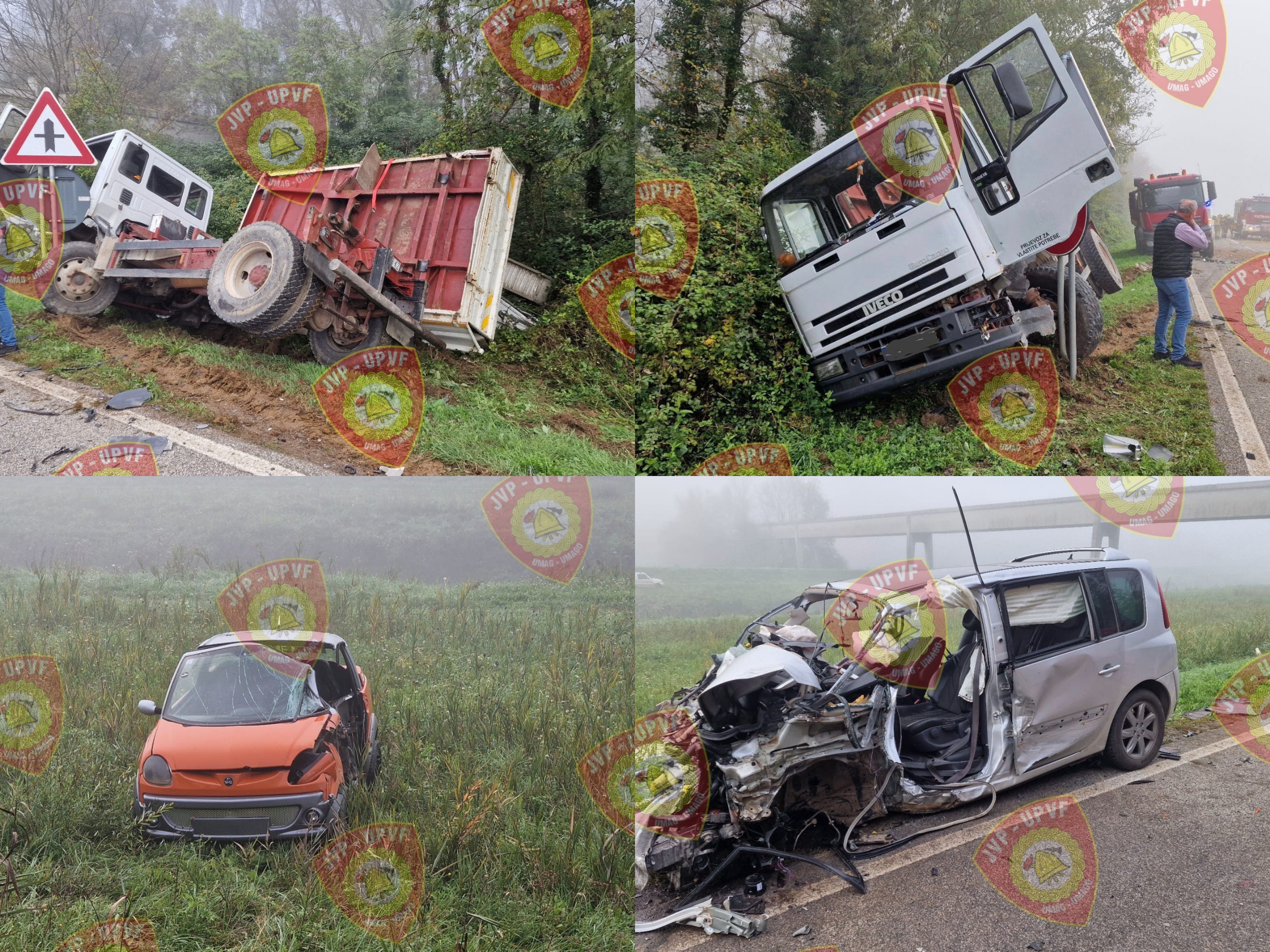 (FOTO) Teška prometna nesreća kod Motovuna: U sudaru četiriju vozila, šest osoba je ozlijeđeno